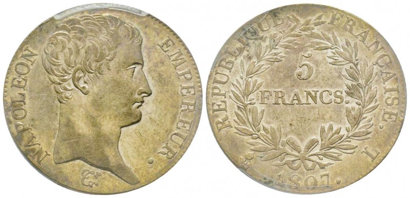 Premier Empire 1804-1814
5 Francs, Bayonne 1807 L, AG 25 g.
Ref : G.583
Conserva...