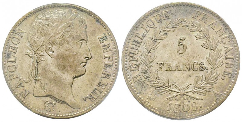 Premier Empire 1804-1814
5 Francs, Paris, 1808 A, AG 25 g.
Ref : G.583
Conservat...