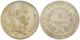 Premier Empire 1804-1814
5 Francs, Bayonne, 1810 L, AG 25 g.
Ref : G.584
Conservation : PCGS AU58