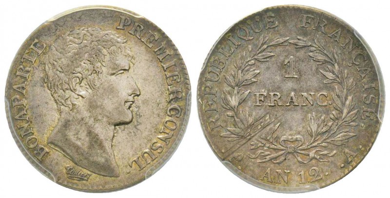 Premier Consul 1799-1804
1 Franc, Paris, AN 12 A, AG 5 g.
Ref : G.442
Conservati...