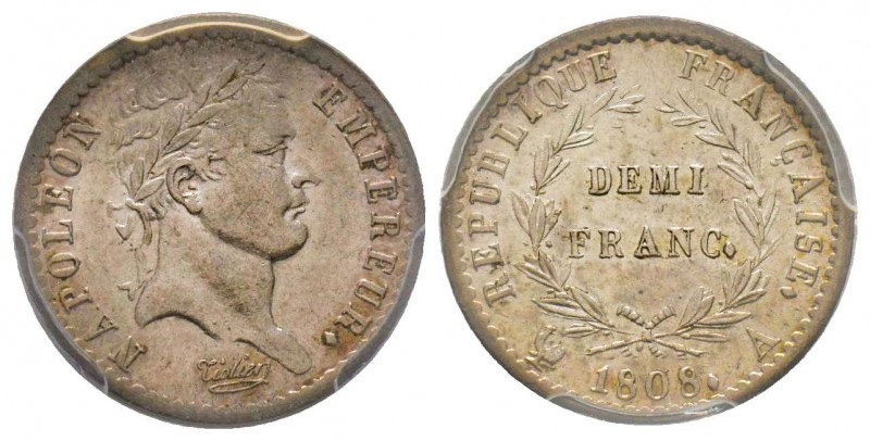 Premier Empire 1804-1814
Demi Franc, Paris, 1808 A, AG 2.5 g.
Ref : G.398
Conser...
