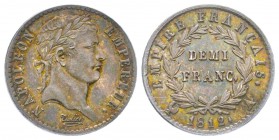 Premier Empire 1804-1814
Demi Franc, Paris, 1812 A, AG 2.5 g.
Ref : G.399
Conservation : PCGS MS64. Conservation exceptionnelle et magnifique patine