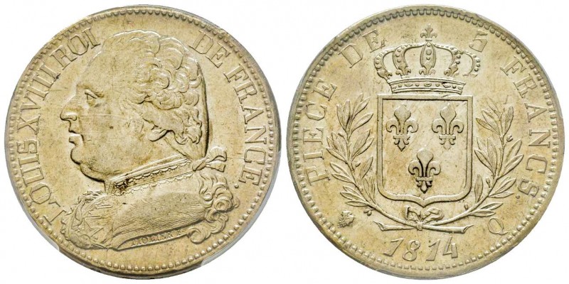 Louis XVIII 1814-1815
5 Francs, Perpignan, 1814 Q, AG 25 g.
Ref : G.591
Conserva...