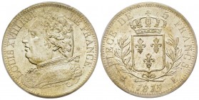 Louis XVIII 1814-1815
5 Francs, Bayonne, 1815 L, AG 25 g.
Ref : G.591
Conservation : PCGS MS62. Superbe monnaie.