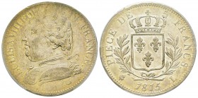 Louis XVIII 1814-1815
5 Francs, Bayonne, 1815 L, AG 25 g.
Ref : G.591
Conservation : PCGS AU53