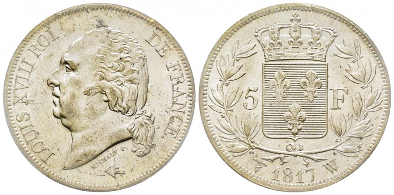 Louis XVIII 1814-1815
5 Francs, Lille, 1817 W, AG 25 g.
Ref : G.614
Conservation...