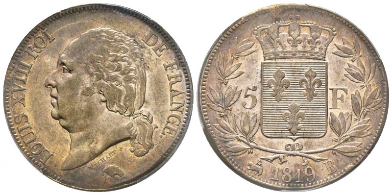 Louis XVIII 1814-1815
5 Francs, Rouen, 1819 B, AG 25 g.
Ref : G.614
Conservation...