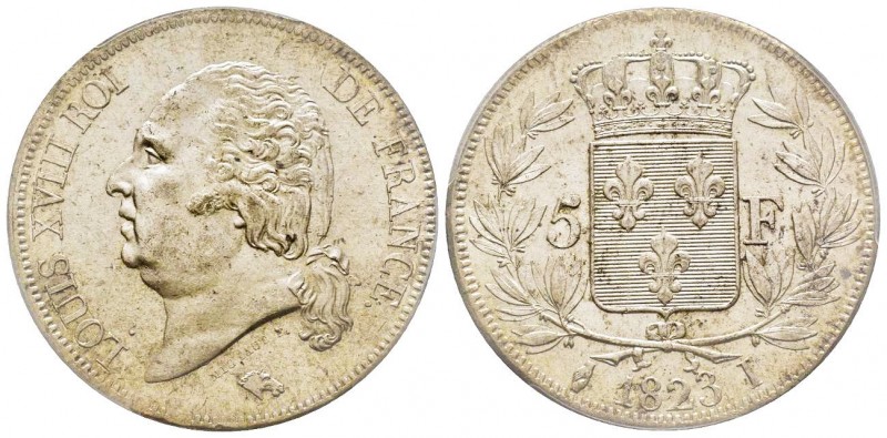 Louis XVIII 1814-1815
5 Francs, Limoges, 1823 I, AG 25 g.
Ref : G.614
Conservati...