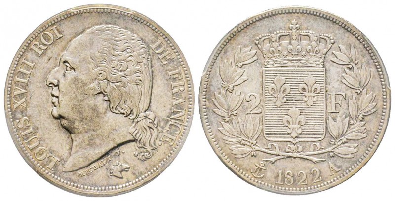 Louis XVIII 1814-1815
2 Francs, Paris, 1822 A, AG 10 g.
Ref : G.513
Conservation...