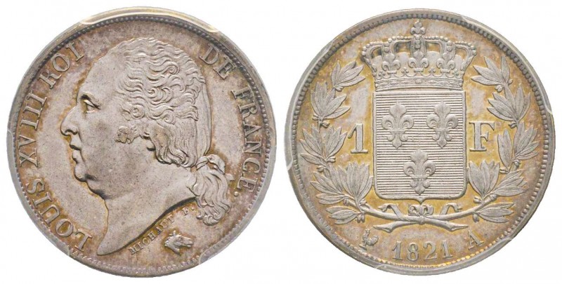 Louis XVIII 1815-1824
1 Franc, Paris, 1821 A, AG 5 g.
Ref : G.449
Conservation :...