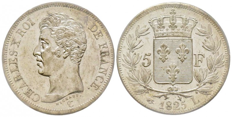 Charles X 1824-1830
5 Francs, Bayonne, 1825 L, AG 25 g.
Ref : G.643
Conservation...