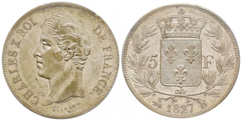 Charles X 1824-1830
5 Francs, Rouen, 1827 B, AG 25 g.
Ref : G.644
Conservation :...
