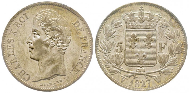 Charles X 1824-1830
5 Francs, Lille, 1827 W, AG 25 g.
Ref : G.644
Conservation :...
