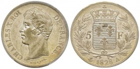 Charles X 1824-1830
5 Francs, Paris, 1828 A, AG 25 g.
Ref : G.644
Conservation : PCGS AU58