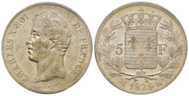 Charles X 1824-1830
5 Francs, Bordeaux, 1828 K, AG 25 g.
Ref : G.644
Conservation : PCGS MS61