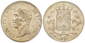 Charles X 1824-1830
5 Francs, Bayonne, 1830 L, AG 25 g.
Ref : G.644
Conservation : PCGS AU55