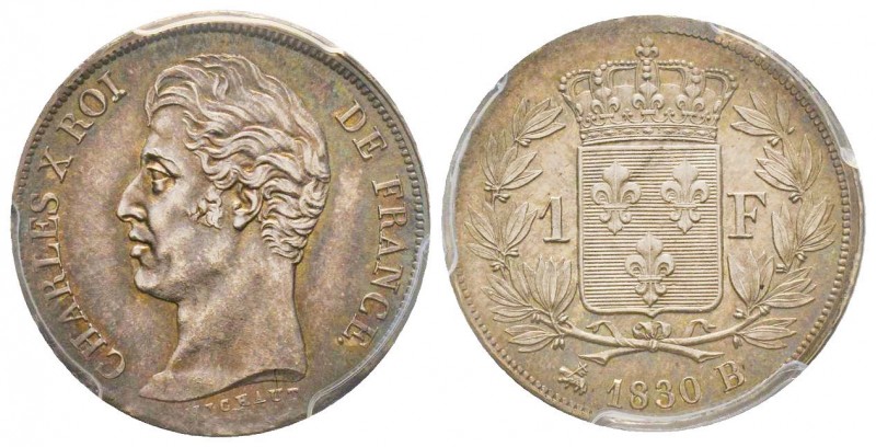 Charles X 1824-1830
1 Franc, Rouen, 1830 B, AG 5 g.
Ref : G.450
Conservation : P...