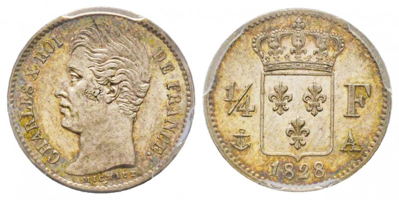 Charles X 1824-1830
1/4 Franc, Paris, 1828 A, AG 1.25 g.
Ref : G.353
Conservatio...