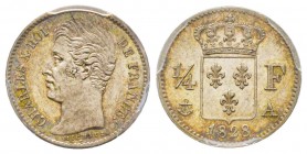 Charles X 1824-1830
1/4 Franc, Paris, 1828 A, AG 1.25 g.
Ref : G.353
Conservation : PCGS MS63