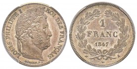 Louis Philippe 1830-1848
1 Franc, Paris, 1847 A, AG 5 g.
Ref : G.453
Conservation : PCGS MS62