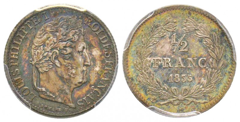 Louis Philippe 1830-1848 
1/2 Franc, Paris, 1835 A, AG 2.5 g.
Ref : G.408
Conser...