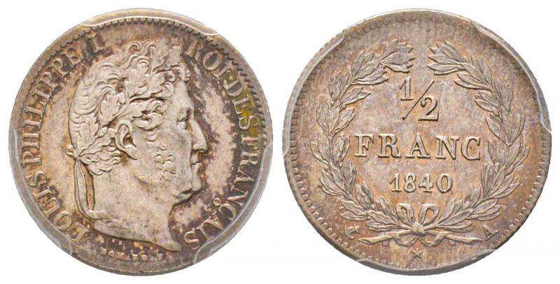 Louis Philippe 1830-1848
Demi Franc, Paris, 1840 A, AG 2.5 g.
Ref : G.408
Conser...