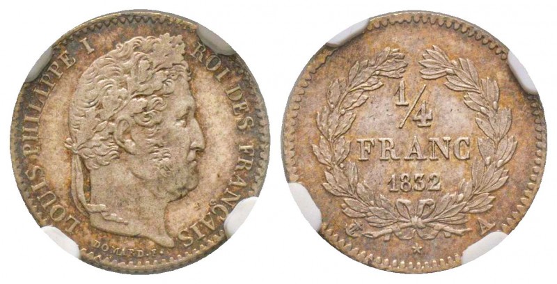 Louis Philippe 1830-1848
1/4 Franc, Paris, 1832/1A, AG 1.25g. Ref : G.355
Conser...