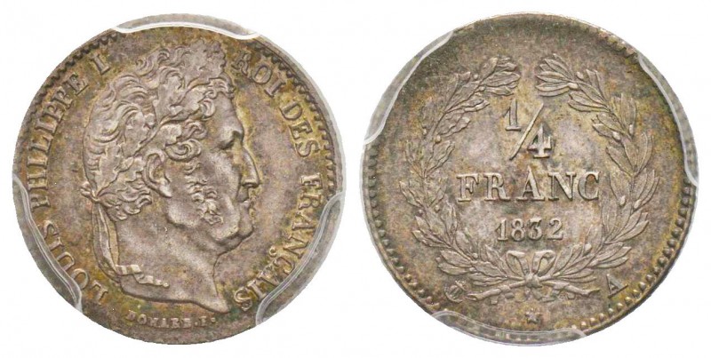 Louis Philippe 1830-1848
1/4 Franc, Paris, 1832 A, AG 1.25 g.
Ref : G.355
Conser...