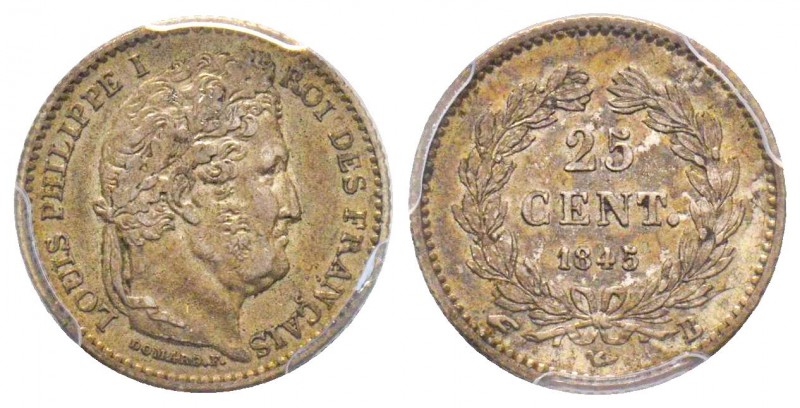 Louis Philippe 1830-1848 
25 centimes, Rouen, 1845 B, AG 1.25 g.
Ref : G.357
Con...