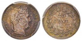 Louis Philippe 1830-1848
25 Centimes, Paris, 1847 A, AG 1.25 g.
Ref : G.357
Conservation : PCGS MS65