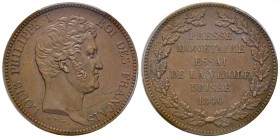 Louis Philippe 1830-1848
Essai au module de 5 Francs, par Thonnelier, Paris, 1840, AE 22.91 g.
Ref : Maz. 1155 variante en bronze
Conservation : PCGS ...