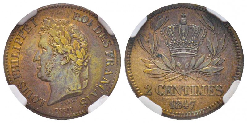 Louis Philippe 1830-1848
Essai de 2 centimes, 1847, AE 3 g.
Ref : Maz.1119
Conse...