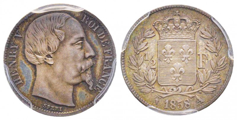 Henri V 
1/2 franc, Paris, 1858, AG 3.02 g.
Réf: G.(1989) 407, Maz.925 (R1)
Cons...