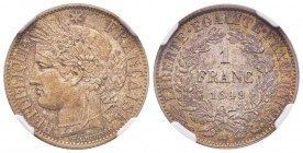 Deuxième République 1848-1852
1 Franc Cérès, Paris, 1849 A, AG 5g. 
Ref : G.457
Conservation : NGC MS64