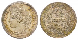 Deuxième République 1848-1852
20 centimes Cérès, Paris, 1850 A, AG 1 g. 
Ref : G. 303
Conservation : PCGS MS64