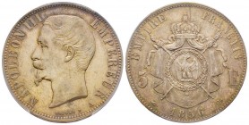 Second Empire 1852-1870
5 Francs, Paris, 1856 A, AG 25 g.
Ref : G.734
Conservation : PCGS AU Details