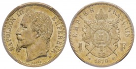 Second Empire 1852-1870
1 Franc, Strasbourg, 1870 BB, AG 5 g.
Ref : G.463
Conservation : PCGS AU58
