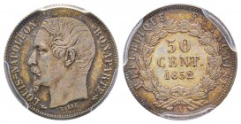 Second Empire 1852-1870
50 Centimes, Paris, 1852 A, AG 2.5 g. 
Ref : G.412 
Conservation : PCGS MS64