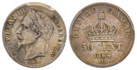 Second Empire 1852-1870
50 Centimes, Paris, 1864 A, AG 2.5 g. 
Ref : G.417
Conservation : PCGS MS64