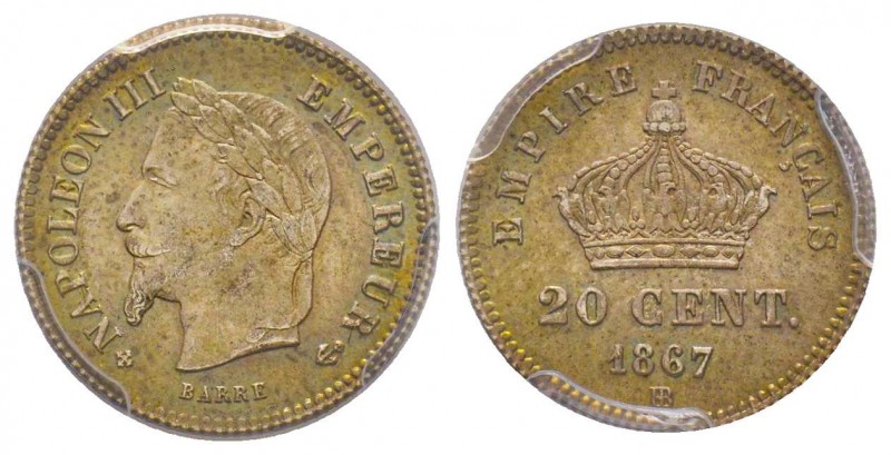 Second Empire 1852-1870
20 Centimes, Strasbourg, 1867 BB, AG 1 g.
Ref : G.309
Co...