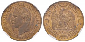 Second Empire 1852-1870
5 Centimes, Paris, 1864 A, AE 5 g.
Ref : G.155
Conservation : NGC MS63 RB