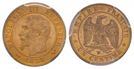 Second Empire 1852-1870
1 Centime, Lille, 1853 W, AE 1 g.
Ref : G.86
Conservation : PCGS MS66 RD. Conservation exceptionnelle