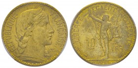 Troisième République 1870-1940
Essai de 10 francs Concours par La Fleur, 1929, AE-Al, 9 g.
Réf: GEM 165.3, Gadoury (1989) 795, Maz.2548a (R1)
Conserva...