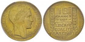 Troisième République 1870-1940
Essai de 10 francs Concours par Turin, 1929, AE-Al, 9 g.
Réf: GEM 169.3, Gadoury (1989) 801, Maz.2552a (R1)
Conservatio...