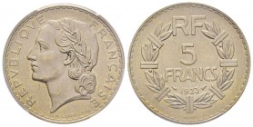 IIIème République
Essai de 5 Francs Lavrillier, 1933, Ni 11.8 g.
Ref : GEM137.8, Maz.2563 (R1)
Conservation : PCGS SP65