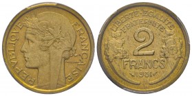 Troisième République 1870-1940
Essai de 2 francs Morlon, 1931, Br-Al, 8 g.
Réf: GEM 113.6, Gadoury (1989) 535, Maz.2577 (R1) 
Conservation : PCGS SP64...
