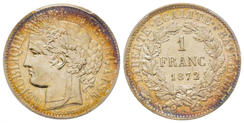 Troisième République 1870-1940
1 Franc Cérès, Paris, 1872 A, AG 5 g. 
Ref : G.46...