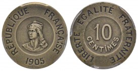 Troisième République 1870-1940
Essai de 10 centimes François Rude, Paris, 1905, Nickel 4.12 g.
Ref : GEM35.1, Maz.2279 (R2)
Conservation : PCGS SP62...