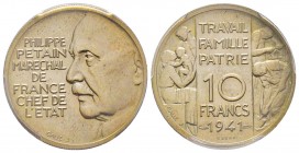 Etat Français 1940-1944
Essai de 10 Francs Maréchal Pétain concours de Galle, Paris, 1941, Bronze nickel 7.04 g.
Ref : GEM 176.2, Maz.2655 (R4)
Conser...