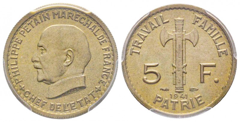 Etat Français 1940-1944
5 Francs Maréchal Pétain, Paris, 1941, Cu-Ni 4 g.
Ref : ...